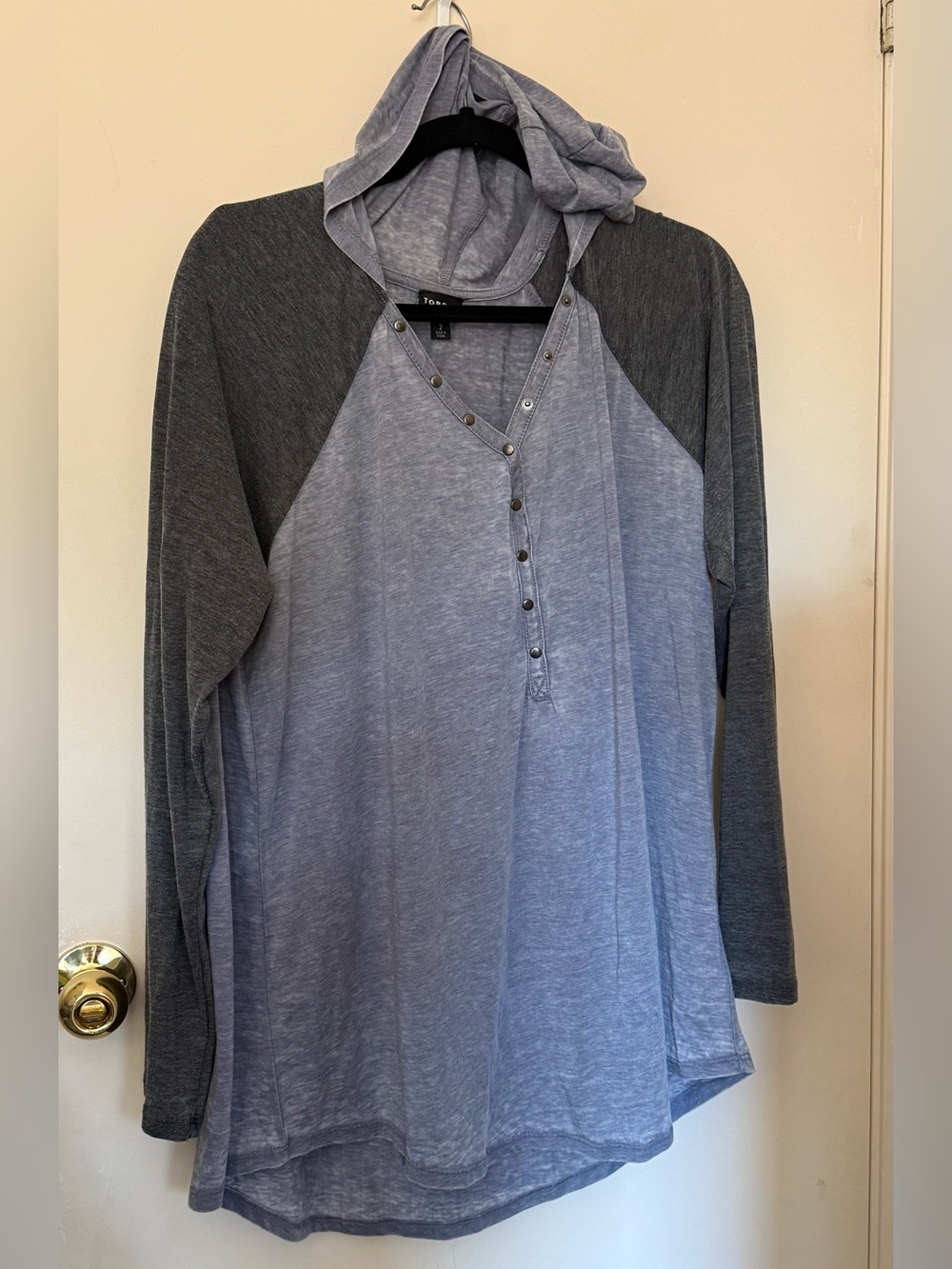 torrid Two-Tone Light and Dark Gray Hooded Henley